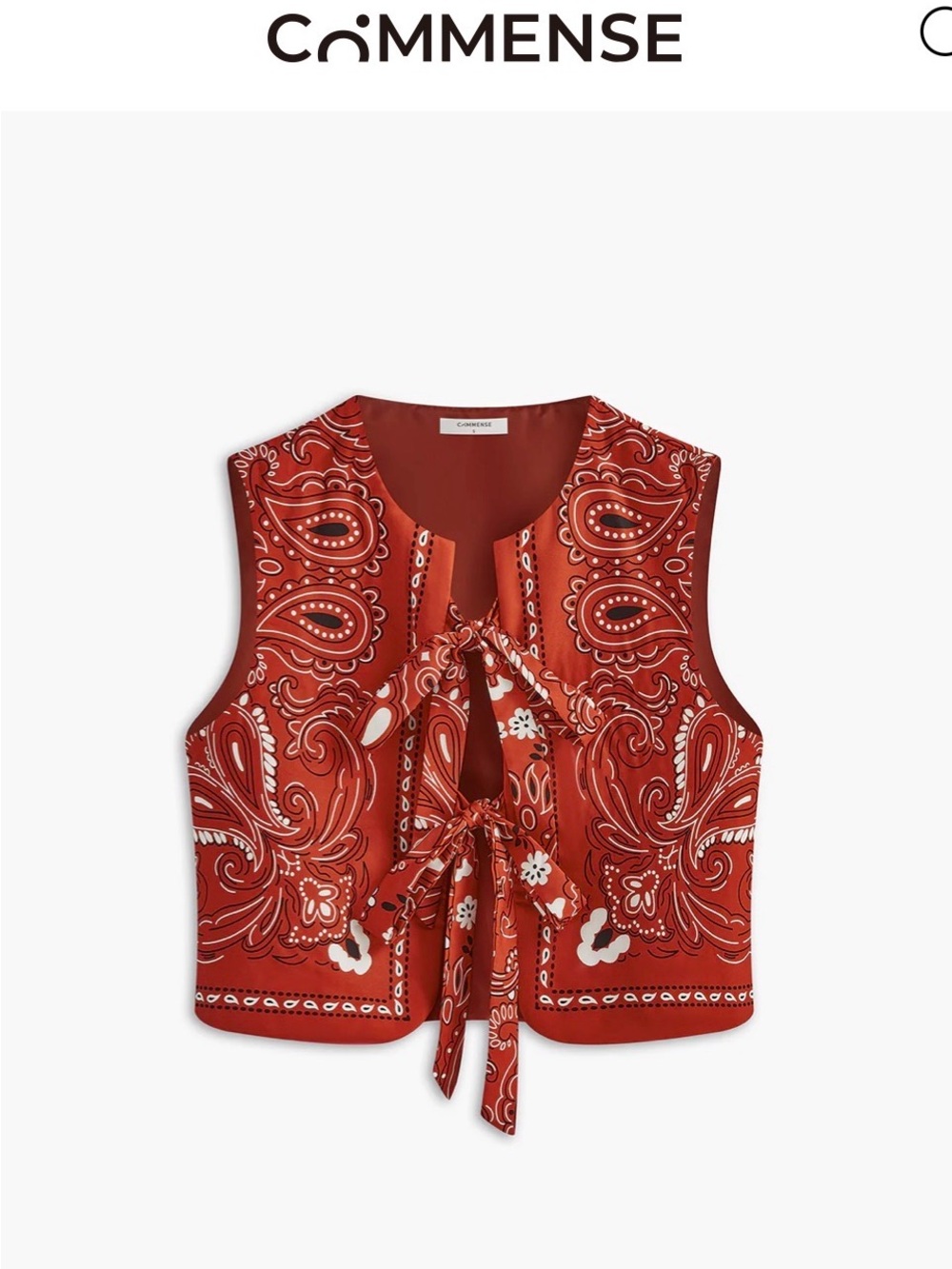 Commense Burnt Red Paisley Tie-Front Crop Top